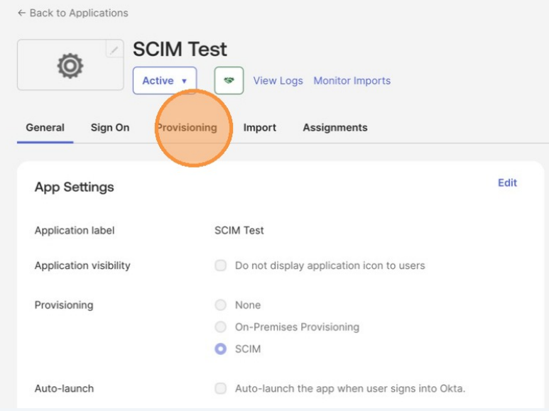 Provisioning tab now appears on the application
