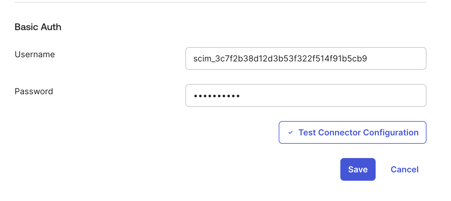 Enter the API credentials for SCIM authentication