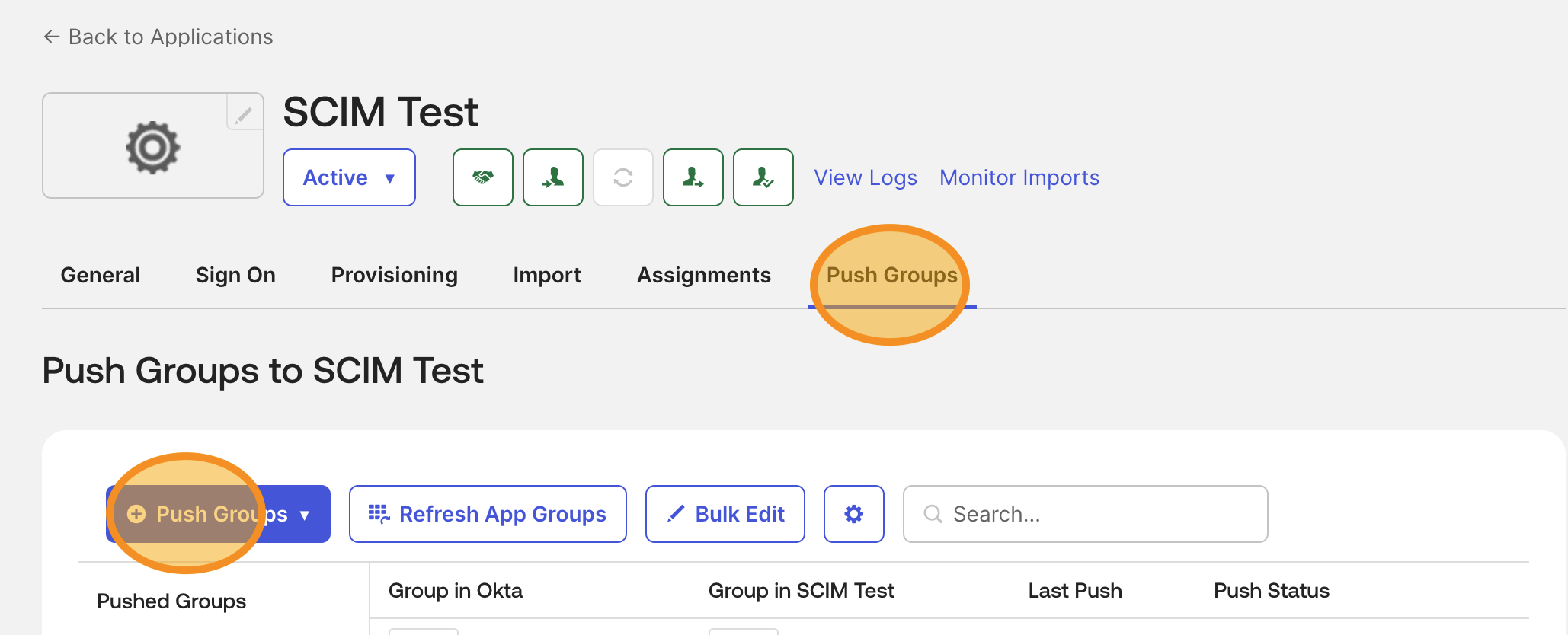 Set up Group Push by name on the application's Push Groups tab